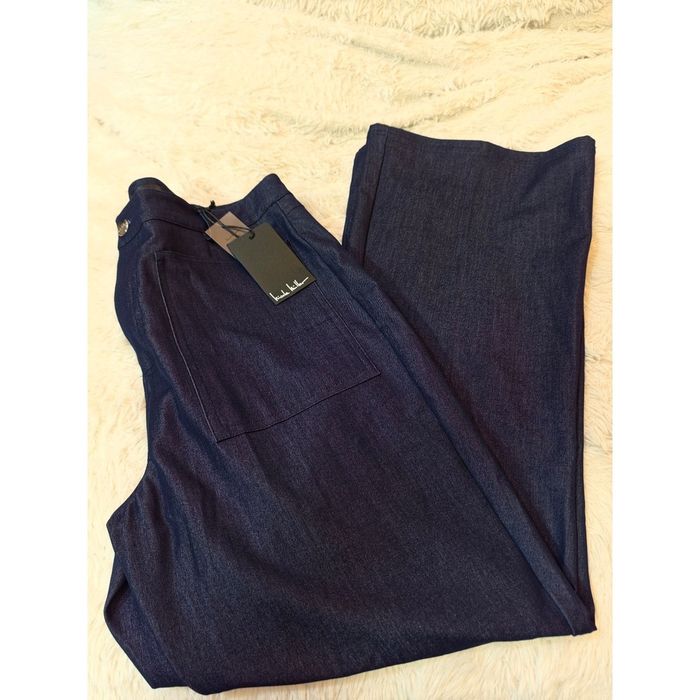 Nicole Miller Nomad Wide Leg Utility Jeans 14 Dark Wash Sailor Patch Pocket NWT